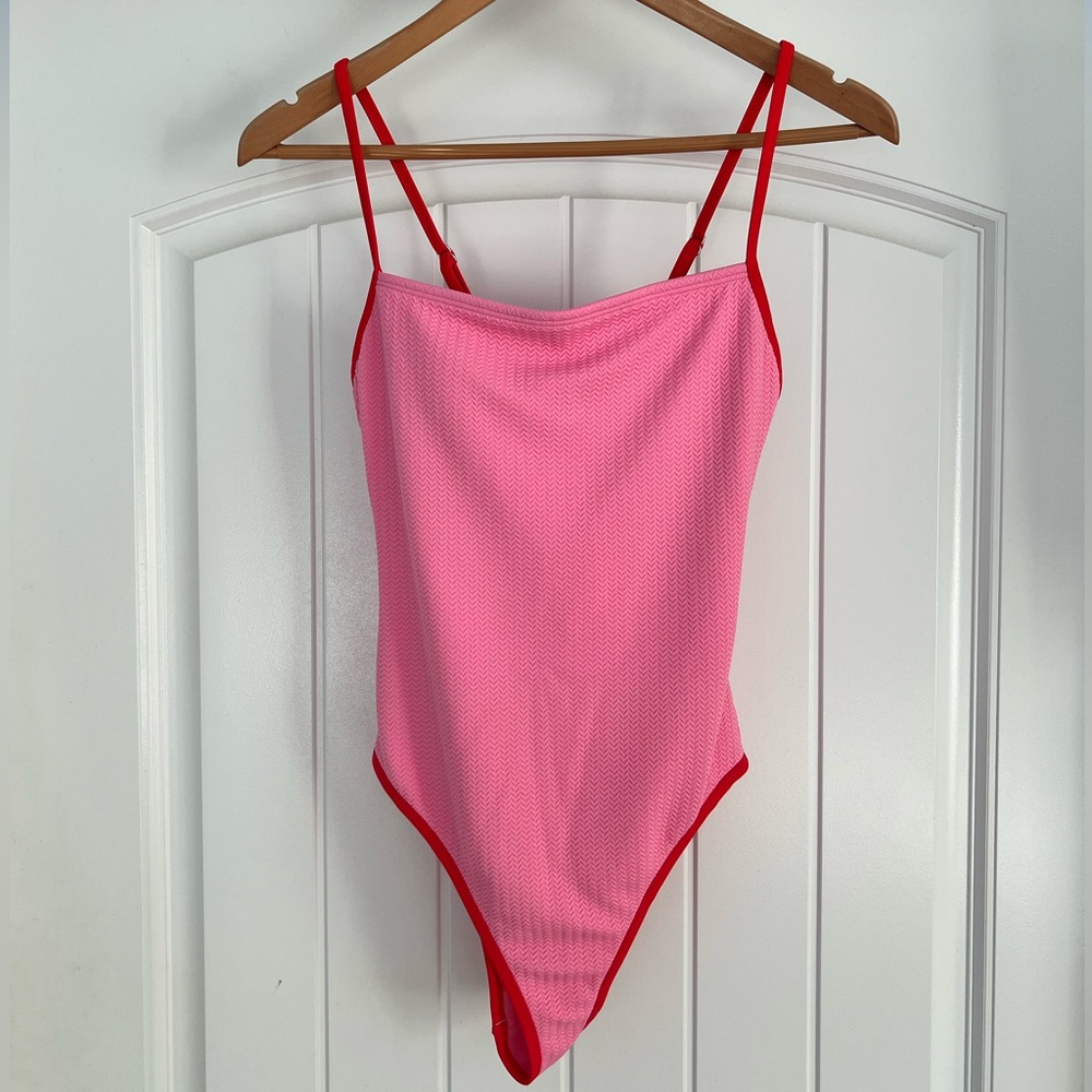 Wild Fable Pink One-Piece Swimsuit with Red Trim